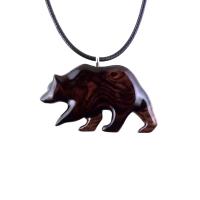 Wood Bear Necklace, Hand Carved Wooden Grizzly Bear Pendant for Men or Women, Spirit Animal Totem Jewelry Gift for Him Her