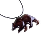 Wood Bear Necklace, Hand Carved Wooden Grizzly Bear Pendant for Men or Women, Spirit Animal Totem Jewelry Gift for Him Her