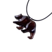 Wood Bear Necklace, Hand Carved Wooden Grizzly Bear Pendant for Men or Women, Spirit Animal Totem Jewelry Gift for Him Her
