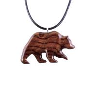 Wood Bear Necklace, Hand Carved Wooden Grizzly Bear Pendant for Men or Women, Spirit Animal Totem Jewelry Gift for Him Her