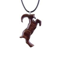 Mountain Goat Pendant, Hand Carved Wooden Big Horn Buck Necklace, Spirit Animal Totem, Capricorn Jewelry