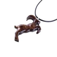 Mountain Goat Pendant, Hand Carved Wooden Big Horn Buck Necklace, Spirit Animal Totem, Capricorn Jewelry