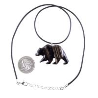 Bear Necklace, Hand Carved Wooden Grizzly Bear Pendant for Men or Women, Woodland Jewelry, Spirit Animal Totem