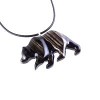 Bear Necklace, Hand Carved Wooden Grizzly Bear Pendant for Men or Women, Woodland Jewelry, Spirit Animal Totem