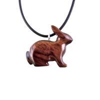 Wooden Rabbit Pendant, Bunny Necklace, Hand Carved Wood Animal Pendant, Spirit Animal Totem Pet Jewelry