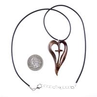 Women Cross Necklace, Wooden Heart Pendant, Hand Carved Wood Cross Necklace, 5th Anniversary Gift for Her, Christian Jewelry