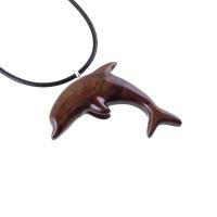 Hand Carved Dolphin Necklace, Wooden Dolphin Pendant for Men Women, Sea Animal Wood Jewelry, Nautical Gift for Him Her