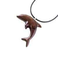 Hand Carved Dolphin Necklace, Wooden Dolphin Pendant for Men Women, Sea Animal Wood Jewelry, Nautical Gift for Him Her