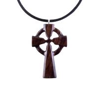 Wooden Celtic Cross Pendant, Hand Carved Celtic Cross Necklace, Wood Cross Necklace Gift for Him, Irish Christian Jewelry