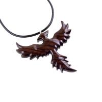Hand Carved Phoenix Necklace, Wooden Rising Phoenix Pendant for Men or Women, Wood Firebird Necklace, Fantasy Inspirational Jewelry