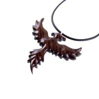 Hand Carved Phoenix Necklace, Wooden Rising Phoenix Pendant for Men or Women, Wood Firebird Necklace, Fantasy Inspirational Jewelry
