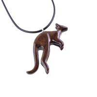 Kangaroo Necklace, Hand Carved Wooden Kangaroo Pendant, Wood Necklace, Spirit Animal Jewelry, Gift for Men or Women