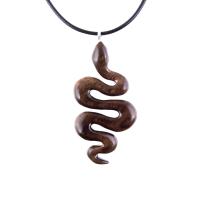 Hand Carved Wooden Snake Pendant, Snake Necklace, Wood Reptile Pendant, Totem Spirit Animal Serpent Jewelry Gift for Him Her
