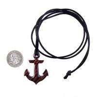 Anchor Necklace, Hand Carved Wooden Anchor Pendant, Mens Wood Necklace, Handmade Nautical Jewelry, Gift for Him
