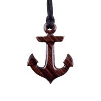 Anchor Necklace, Hand Carved Wooden Anchor Pendant, Mens Wood Necklace, Handmade Nautical Jewelry, Gift for Him