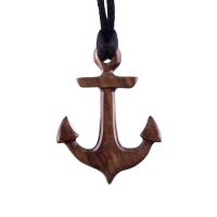 Hand Carved Wooden Anchor Pendant, Mens Wood Necklace, Handmade Nautical Jewelry Gift for Him