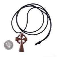Wooden Celtic Cross Pendant, Wood Celtic Cross Necklace, Hand Carved Irish Christian Jewelry for Men