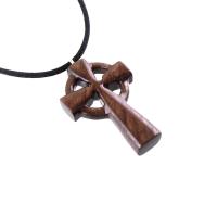 Wooden Celtic Cross Pendant, Wood Celtic Cross Necklace, Hand Carved Irish Christian Jewelry for Men