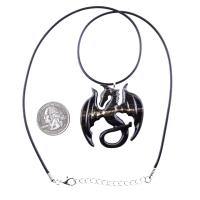 Dragon Necklace for Men Women, Hand Carved Wooden Dragon Pendant, Fantasy Wood Jewelry Gift for Her Him