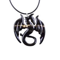 Dragon Necklace for Men Women, Hand Carved Wooden Dragon Pendant, Fantasy Wood Jewelry Gift for Her Him
