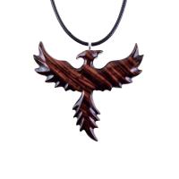 Hand Carved Phoenix Necklace, Wooden Rising Phoenix Pendant for Men or Women, Wood Firebird Necklace, Fantasy Inspirational Jewelry