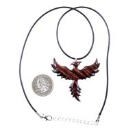 Hand Carved Phoenix Necklace, Wooden Rising Phoenix Pendant for Men or Women, Wood Firebird Necklace, Fantasy Inspirational Jewelry