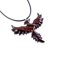 Hand Carved Phoenix Necklace, Wooden Rising Phoenix Pendant for Men or Women, Wood Firebird Necklace, Fantasy Inspirational Jewelry
