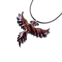 Hand Carved Phoenix Necklace, Wooden Rising Phoenix Pendant for Men or Women, Wood Firebird Necklace, Fantasy Inspirational Jewelry