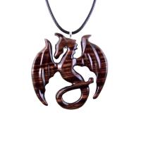 Dragon Necklace for Men or Women, Wooden Dragon Pendant, Hand Carved Wood Fantasy Jewelry, One of a Kind Gift for Him Her