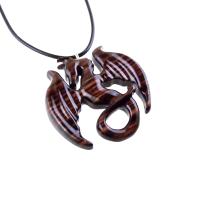 Dragon Necklace for Men or Women, Wooden Dragon Pendant, Hand Carved Wood Fantasy Jewelry, One of a Kind Gift for Him Her