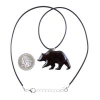 Bear Necklace, Wooden Grizzly Bear Pendant for Men or Women, Hand Carved Wood Jewelry, Totem Spirit Animal in Dark Brown