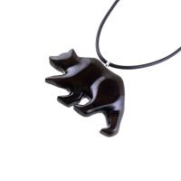 Bear Necklace, Wooden Grizzly Bear Pendant for Men or Women, Hand Carved Wood Jewelry, Totem Spirit Animal in Dark Brown