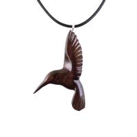 Hummingbird Pendant, Hand Carved Wooden Bird Necklace, One of a Kind Gift for Her, Handmade Wood Jewelry