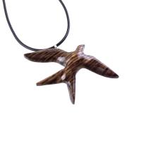 Hand Carved Swallow Necklace, Wooden Bird Pendant, Hope and Love Symbol 5th Anniversary Wood Jewelry Gift for Her
