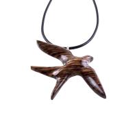Hand Carved Swallow Necklace, Wooden Bird Pendant, Hope and Love Symbol 5th Anniversary Wood Jewelry Gift for Her