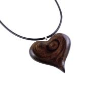 Heart Necklace, Hand Carved Wooden Heart Pendant, 5th Anniversary Gift for Her, One of a Kind Wood Jewelry