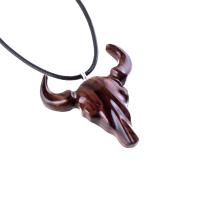Hand Carved Bull Pendant, Wooden Bull Skull Necklace, Bison Necklace, Mens Ox Pendant, Taurus Jewelry Gift for Him