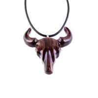 Hand Carved Bull Pendant, Wooden Bull Skull Necklace, Bison Necklace, Mens Ox Pendant, Taurus Jewelry Gift for Him
