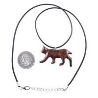 Hand Carved Wooden Lynx Pendant, Bobcat Necklace, Wildcat Totem Spirit Animal Wood Jewelry Handmade Gift for Men or Women
