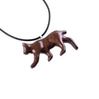 Hand Carved Wooden Lynx Pendant, Bobcat Necklace, Wildcat Totem Spirit Animal Wood Jewelry Handmade Gift for Men or Women