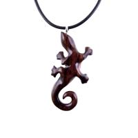 Wooden Lizard Pendant, Hand Carved Gecko Necklace, Salamander Charm, Reptile Wood Jewelry for Men or Women