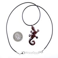 Wooden Lizard Pendant, Hand Carved Gecko Necklace, Salamander Charm, Reptile Wood Jewelry for Men or Women