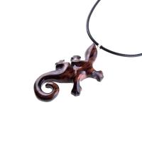 Wooden Lizard Pendant, Hand Carved Gecko Necklace, Salamander Charm, Reptile Wood Jewelry for Men or Women
