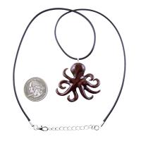 Octopus Necklace, Hand Carved Wooden Octopus Pendant, Nautical Kraken Wood Jewelry