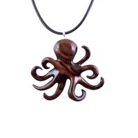 Octopus Necklace, Hand Carved Wooden Octopus Pendant, Nautical Kraken Wood Jewelry