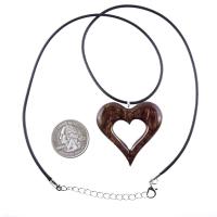 Wood Heart Necklace, Hand Carved Wooden Heart Pendant, 5th Anniversary Gift for Her, One of a Kind Wood Jewelry