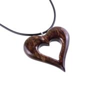Wood Heart Necklace, Hand Carved Wooden Heart Pendant, 5th Anniversary Gift for Her, One of a Kind Wood Jewelry