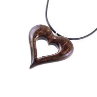 Wood Heart Necklace, Hand Carved Wooden Heart Pendant, 5th Anniversary Gift for Her, One of a Kind Wood Jewelry
