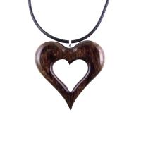 Wood Heart Necklace, Hand Carved Wooden Heart Pendant, 5th Anniversary Gift for Her, One of a Kind Wood Jewelry