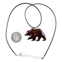 Wood Bear Necklace, Hand Carved Wooden Grizzly Bear Pendant for Men or Women, Spirit Animal Totem Jewelry Gift for Him Her